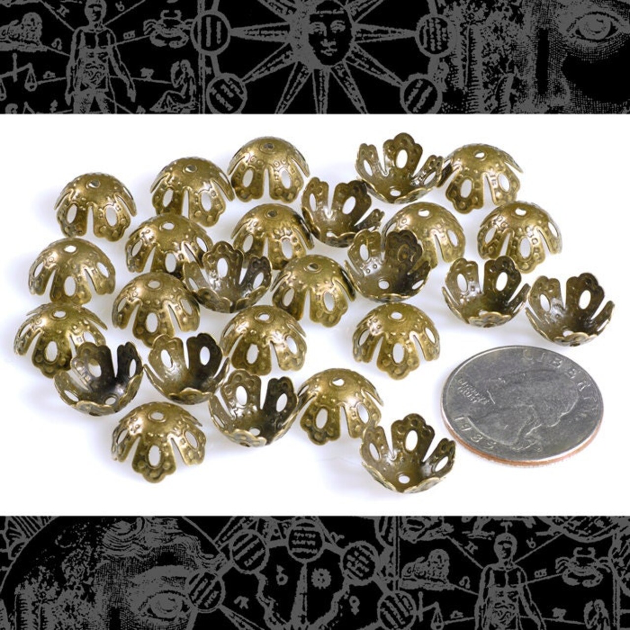 Antiqued Brass 15mm Five Petal Dimpled Open Leaf Bead Caps - Set of 24 - AB-BC19
